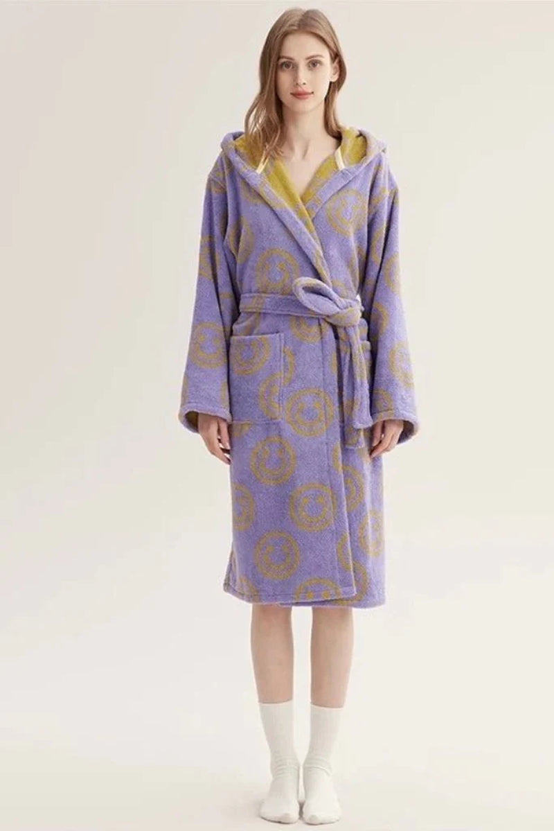 Whimsy Funky Smiley Face Hooded Robe - Soft 100% Organic Long-Stapled Cotton