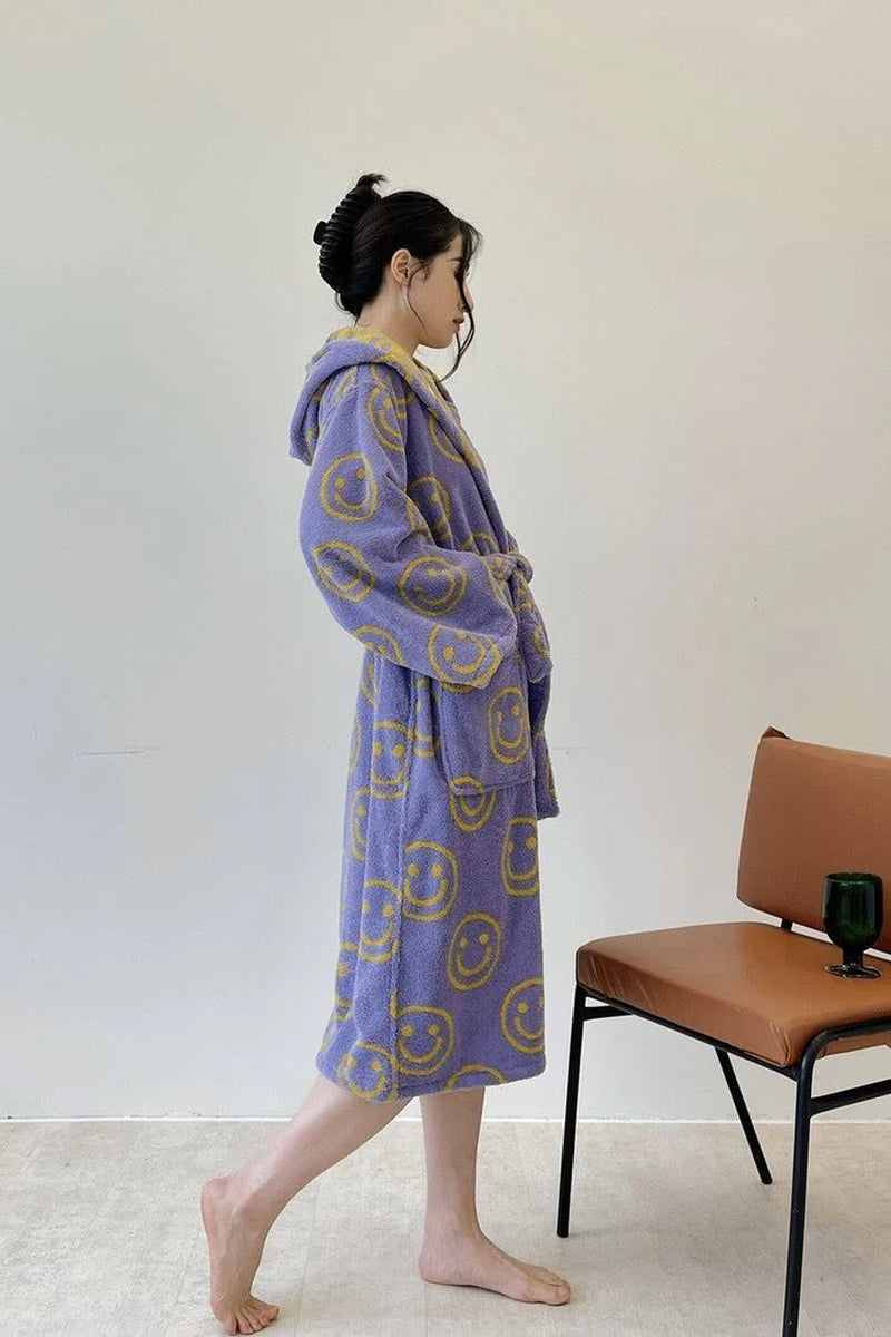Whimsy Funky Smiley Face Hooded Robe - Soft 100% Organic Long-Stapled Cotton