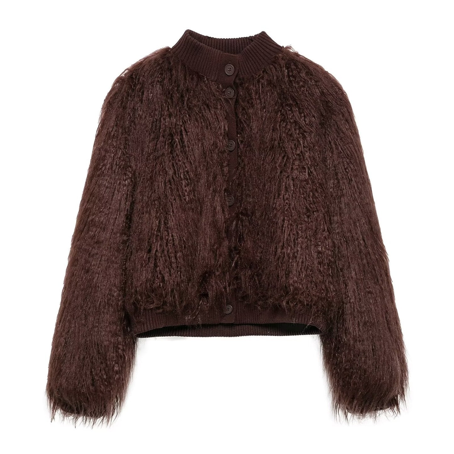 Brown Stand-Up Collar Jacket For Women, Gramercy, BYMANYC New York.