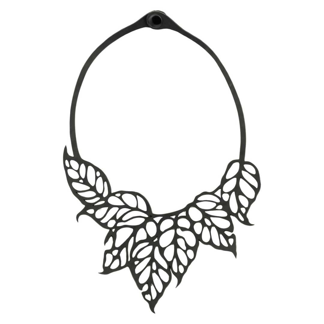 Monstera Leaf Upcycled Inner Tube Statement Necklace-1