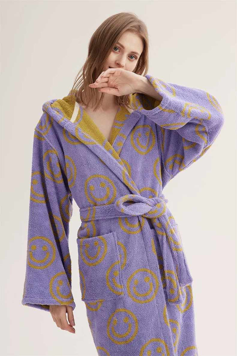 Whimsy Funky Smiley Face Hooded Robe - Soft 100% Organic Long-Stapled Cotton