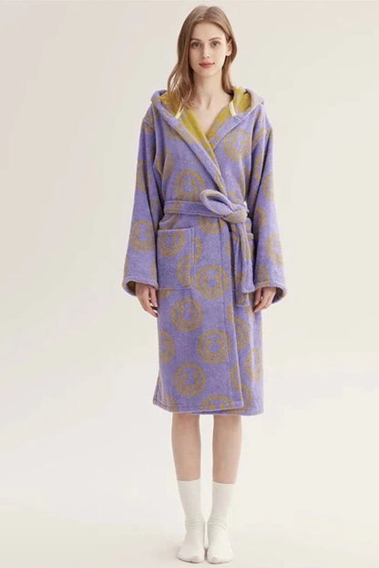 Whimsy Funky Smiley Face Hooded Robe - Soft 100% Organic Long-Stapled Cotton