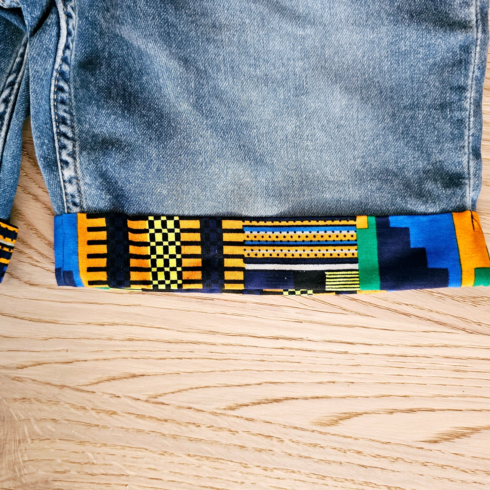 Unisex Denim Shorts with African Print Detail-1