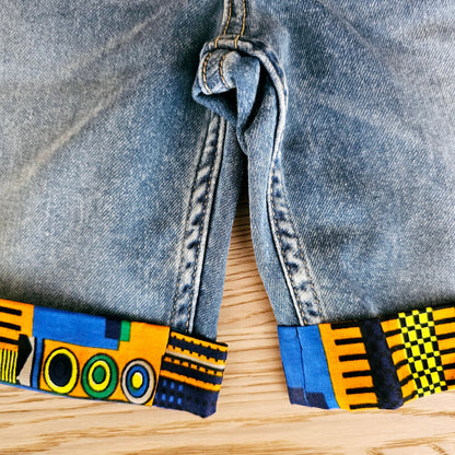 Unisex Denim Shorts with African Print Detail-3