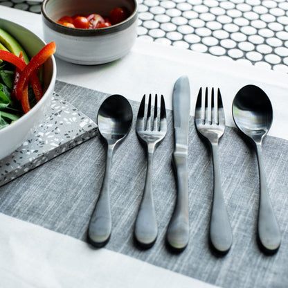 KNORK Coated 5-Piece Place Set, Matte Black-2