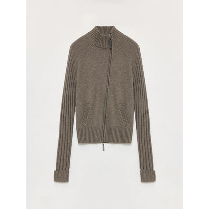 "Senna Melody" Oblique Placket Fine Merino Wool and Cotton Blend Zipper Knitted Cardigan Top for Women