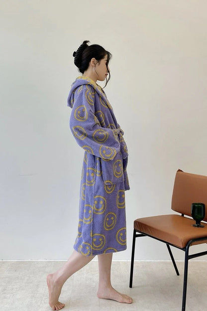 Whimsy Funky Smiley Face Hooded Robe - Soft 100% Organic Long-Stapled Cotton