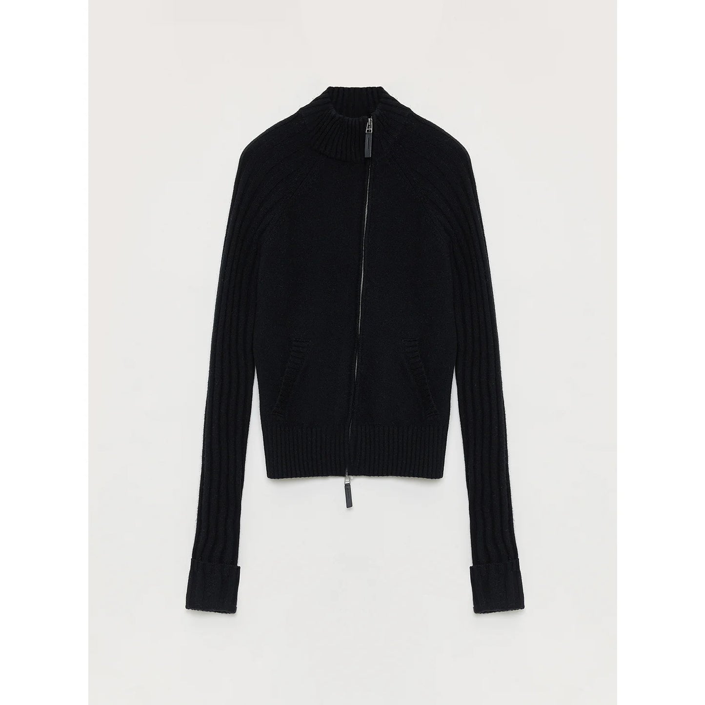 "Senna Melody" Oblique Placket Fine Merino Wool and Cotton Blend Zipper Knitted Cardigan Top for Women