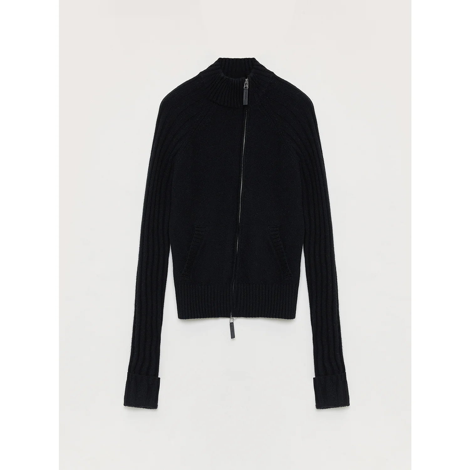 "Senna Melody" Oblique Placket Fine Merino Wool and Cotton Blend Zipper Knitted Cardigan Top for Women