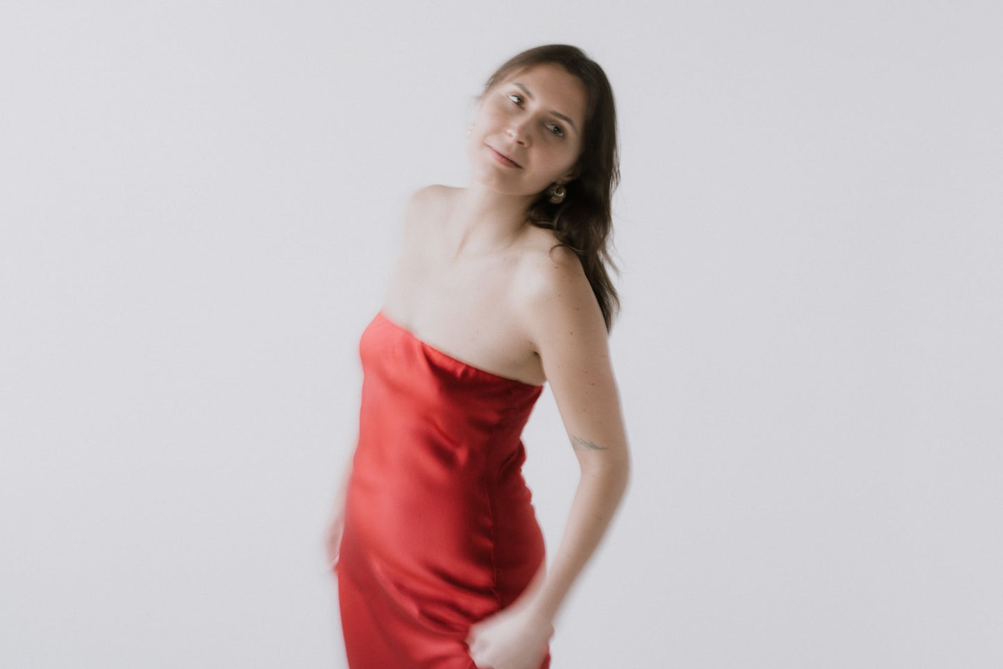 Silk Strapless Dress - Red-4