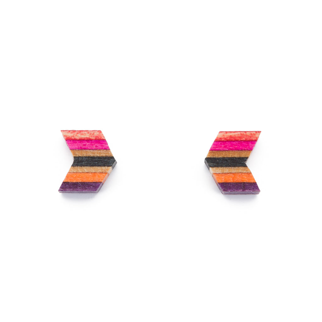 Arrow Colourful Recycled Skateboard Stud Earrings-1