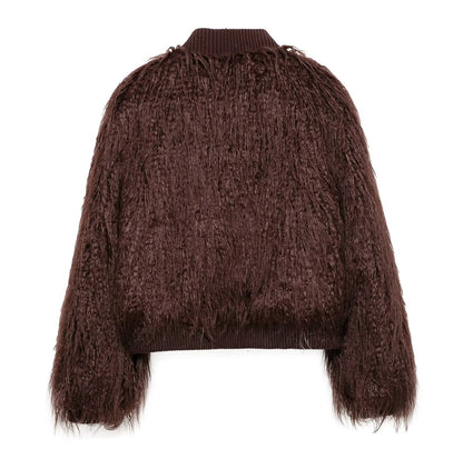 Brown Stand-Up Collar Jacket For Women, Gramercy, BYMANYC New York.