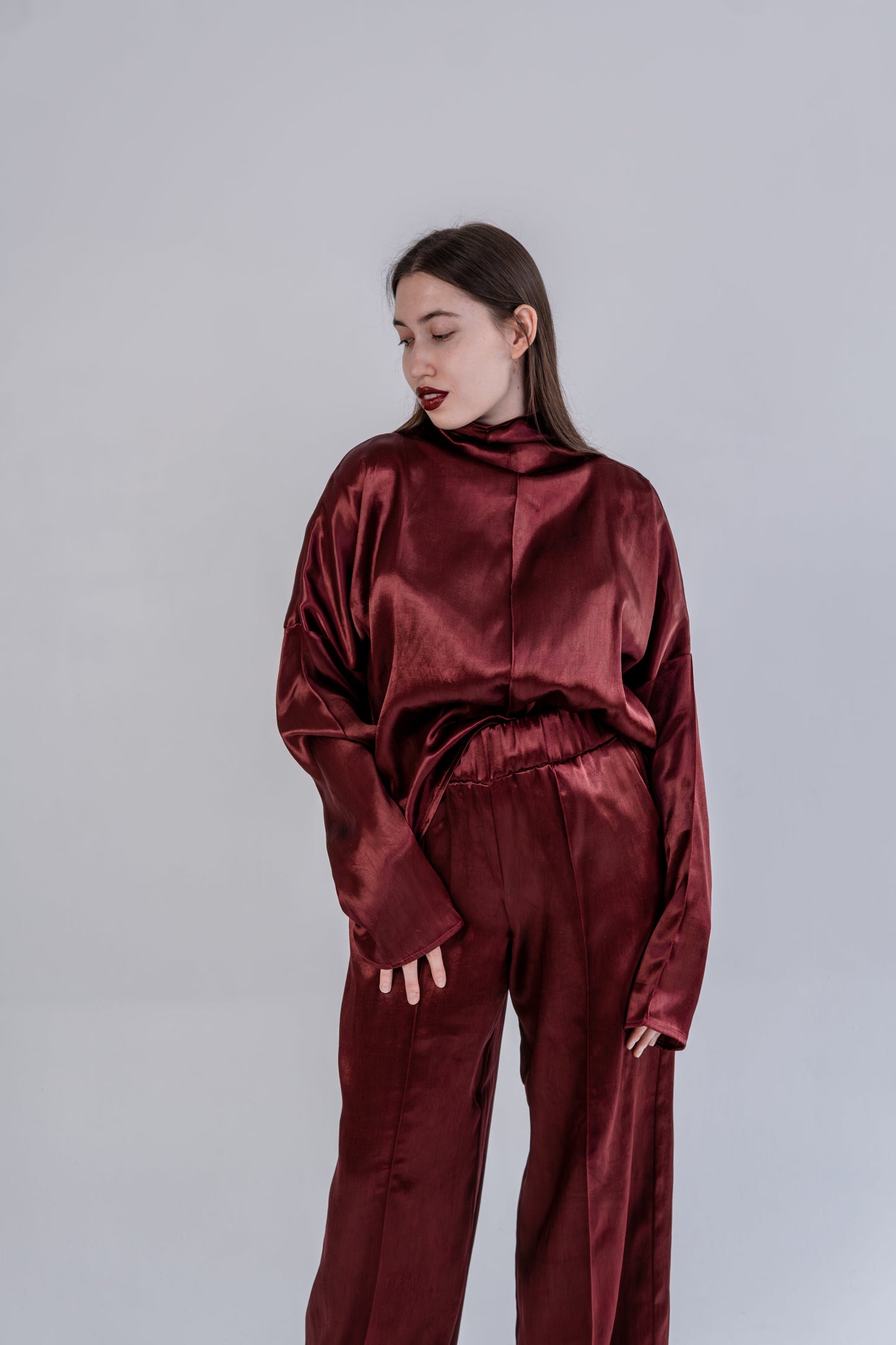 Silk/Cotton Clothing Set - Burgundy-1