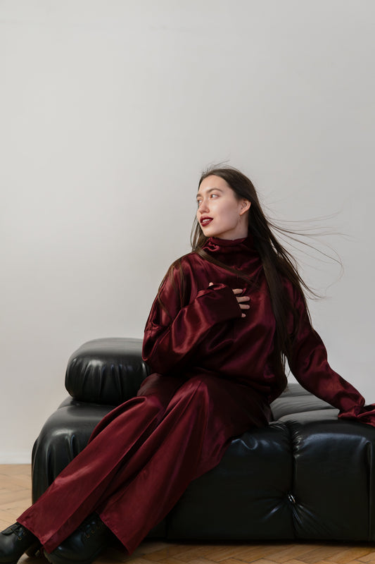 Silk/Cotton Clothing Set - Burgundy-0
