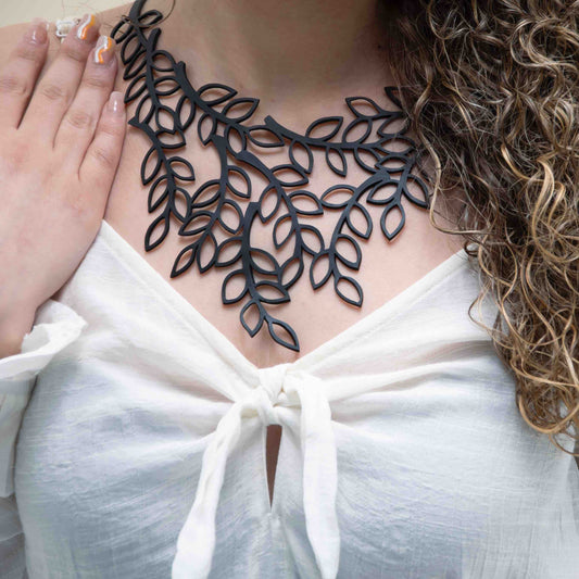Evergreen Leaf Recycled Rubber Necklace-0