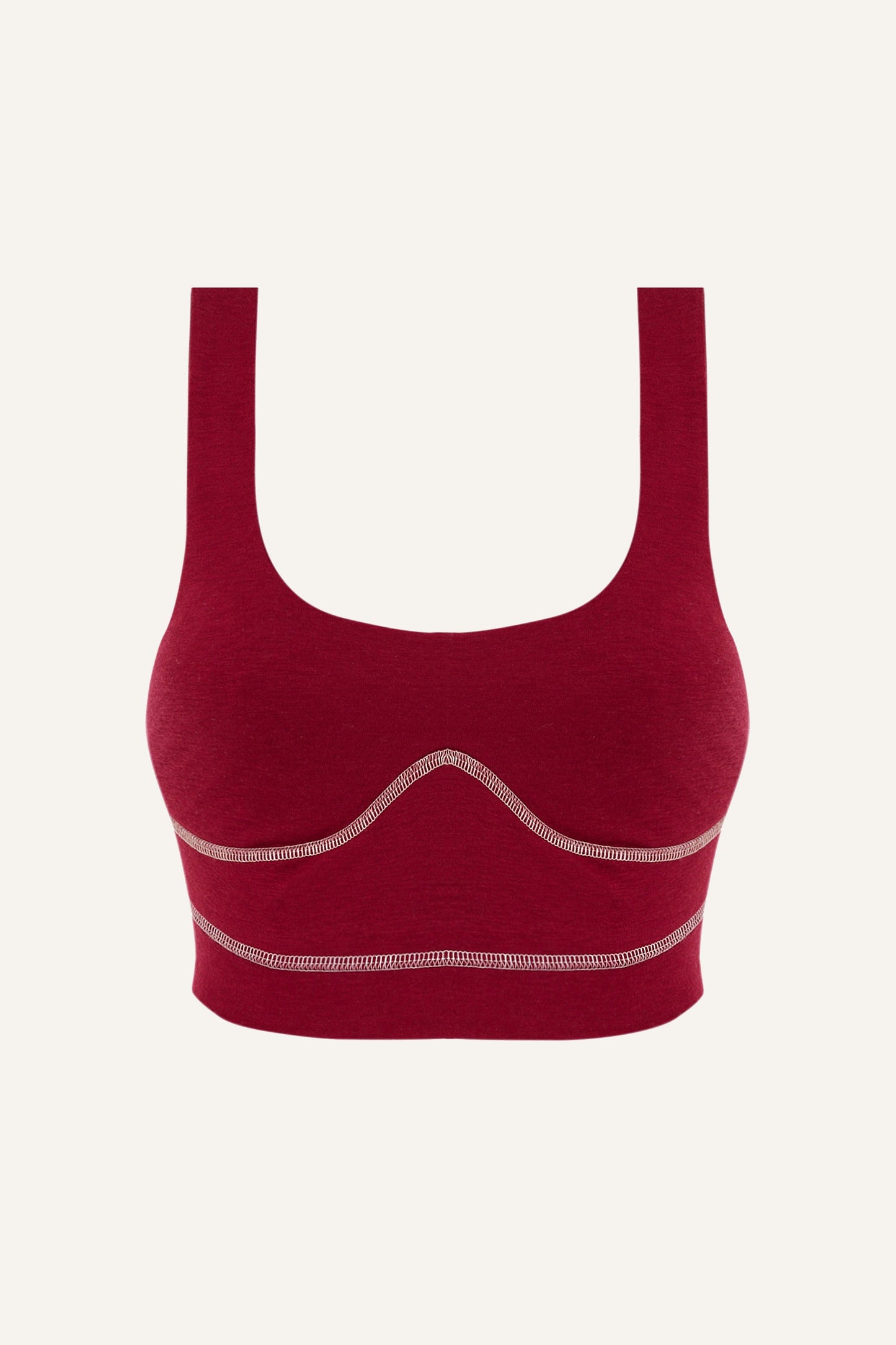 Women's Lyocell/Wool Sports Bra - Burgundy (Cream Thread)-0