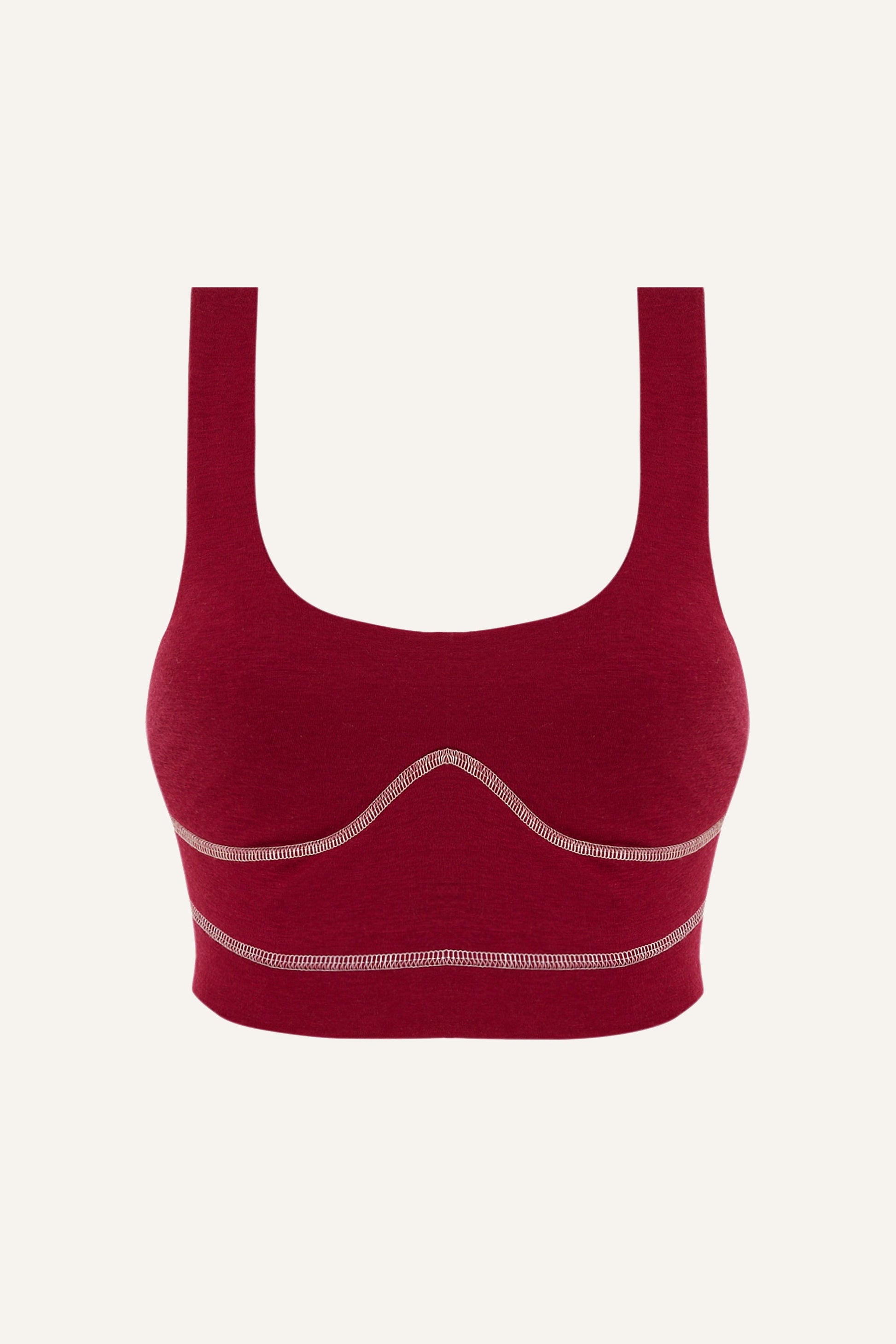 Women's Lyocell/Wool Sports Bra - Burgundy (Cream Thread)-0