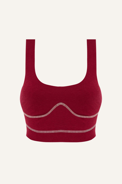 Women's Lyocell/Wool Sports Bra - Burgundy (Cream Thread)-0