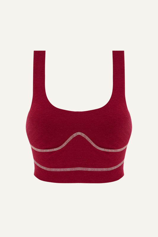Women's Lyocell/Wool Sports Bra - Burgundy (Cream Thread)-0