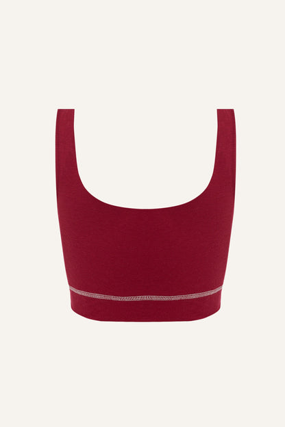 Women's Lyocell/Wool Sports Bra - Burgundy (Cream Thread)-2