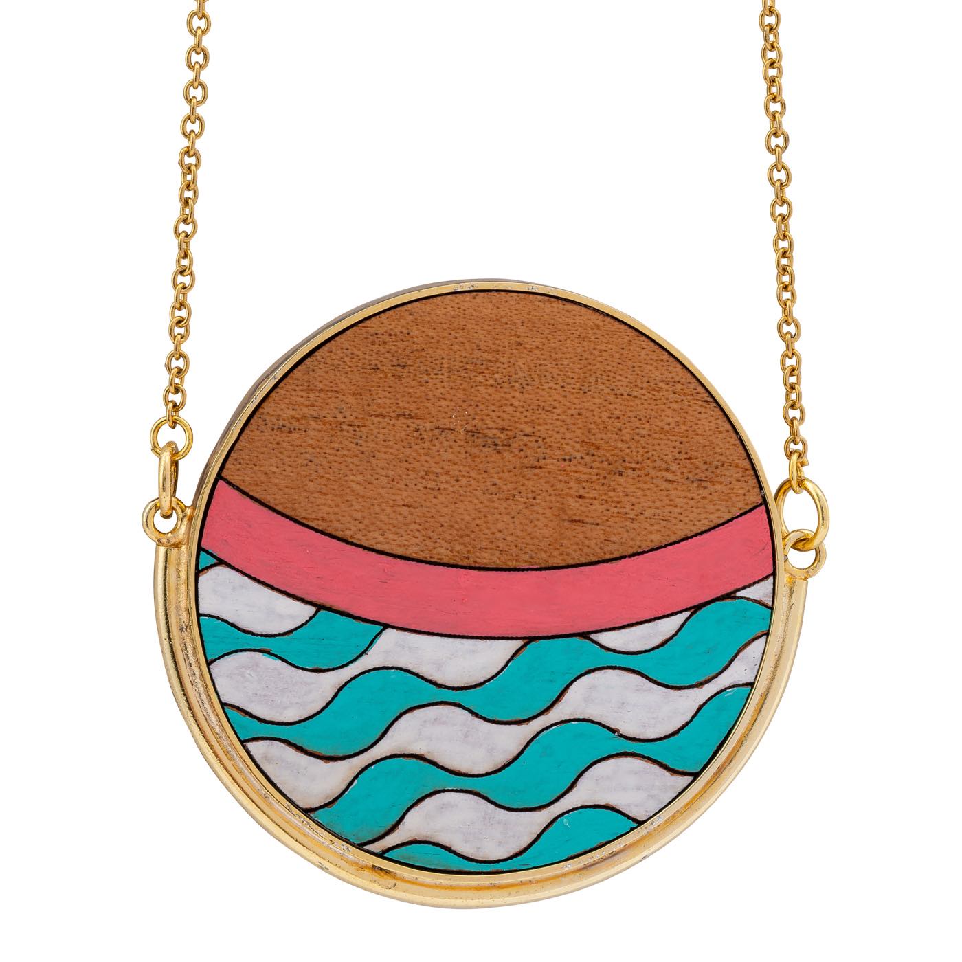 Island Recycled Wood Gold Necklace-1