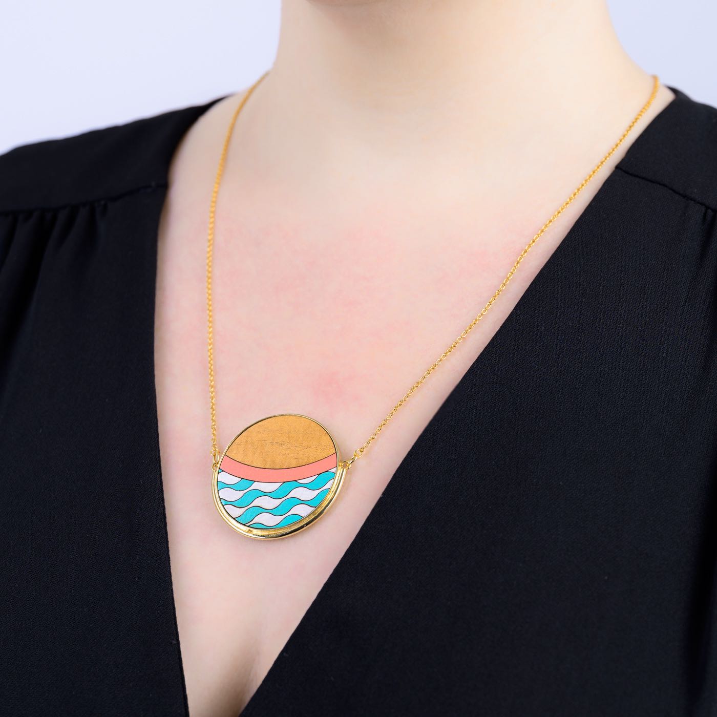 Island Recycled Wood Gold Necklace-0
