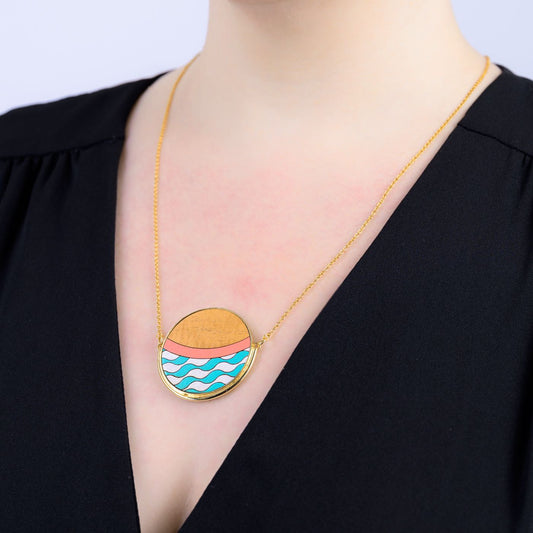 Island Recycled Wood Gold Necklace-0
