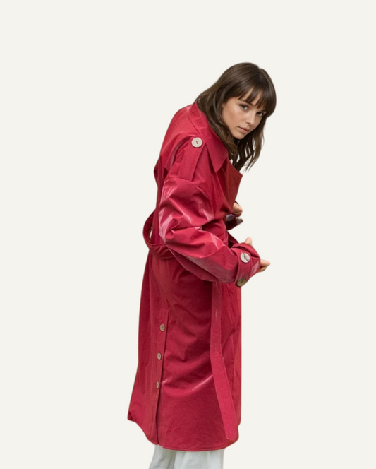 Trench Coat - Burgundy Red-0