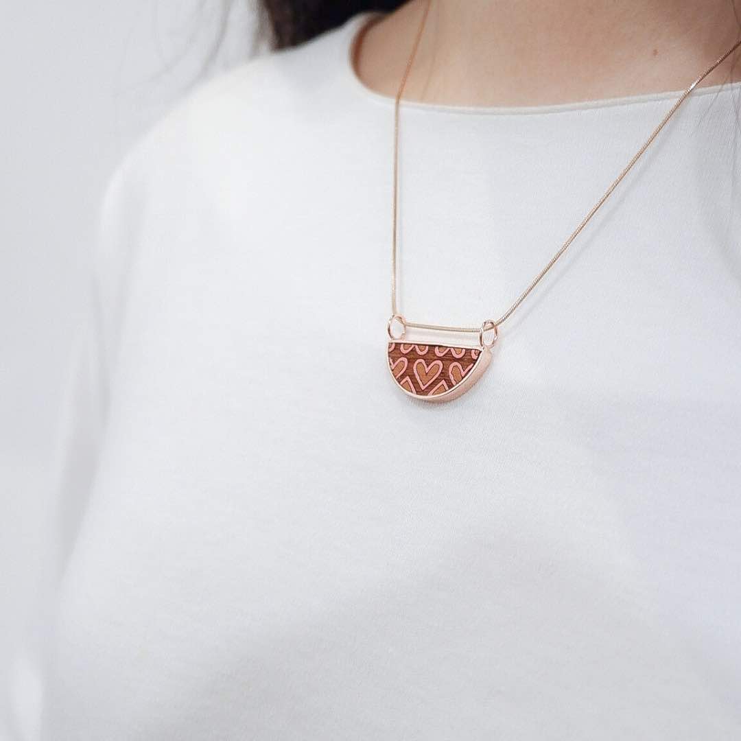 Love Recycled Wood Rose Gold Necklace-0