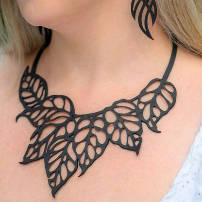 Monstera Leaf Upcycled Inner Tube Statement Necklace-0