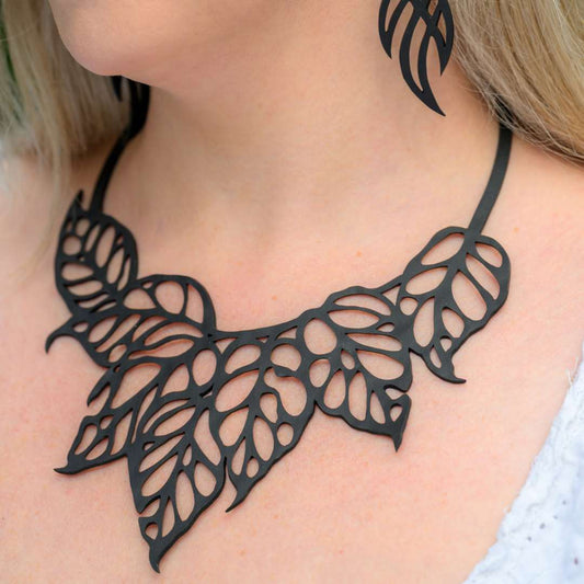 Monstera Leaf Upcycled Inner Tube Statement Necklace-0
