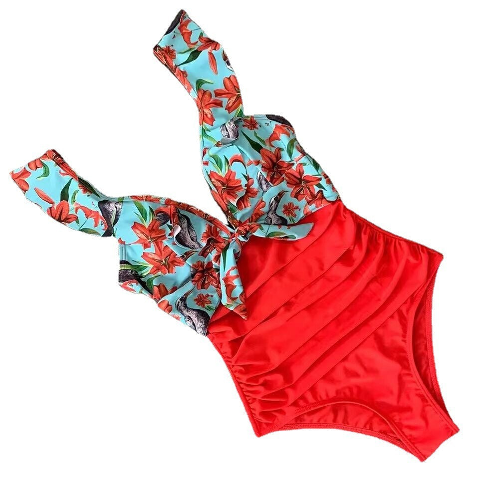 One-Piece Swimsuit With Ruffles For Women, Floral, SoHo, BYMANYC New York.-3