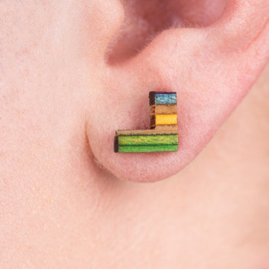 Boomerang Recycled Skateboard Stud Earrings-0