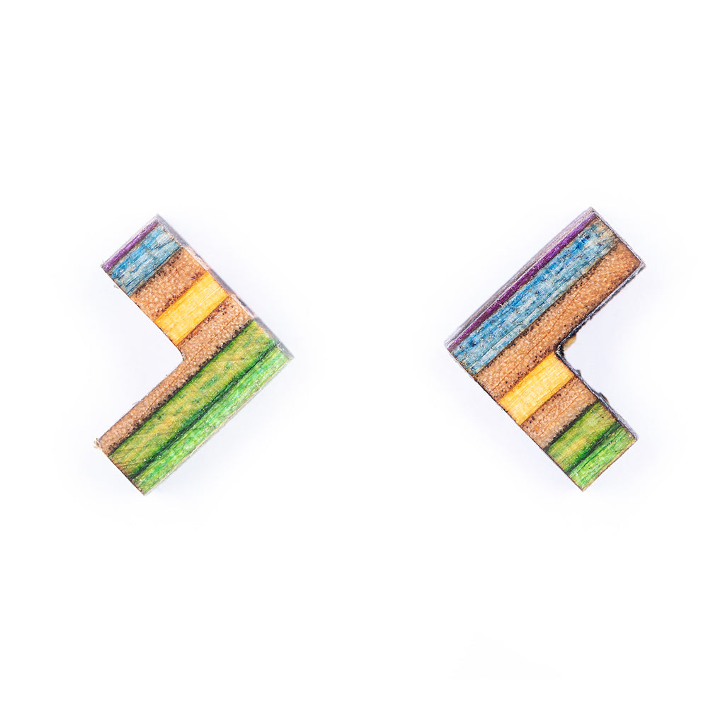 Boomerang Recycled Skateboard Stud Earrings-1