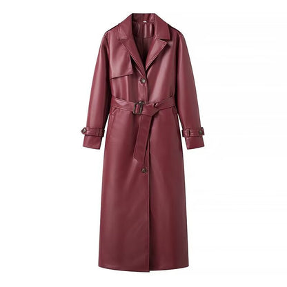 Plus-Size Long Leather-Style Windbreaker For Women, Red Hook, BYMANYC New York.-2