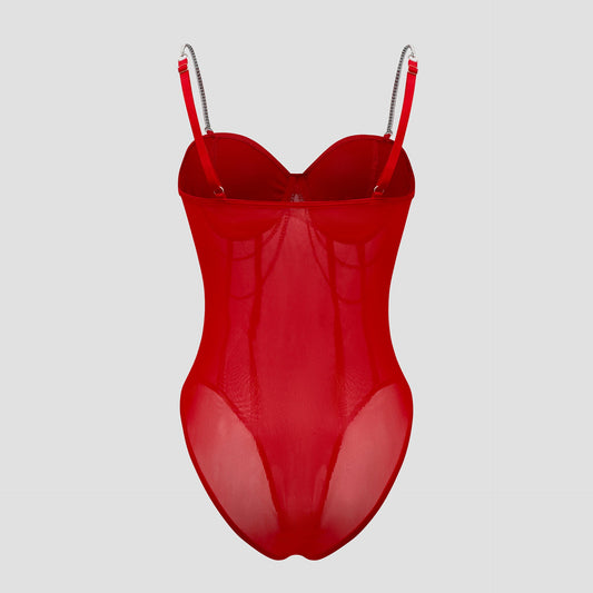 Strapless Sheer Mesh Jumpsuit with Metallic Chain Design For Women, NoHo, BYMANYC New York.