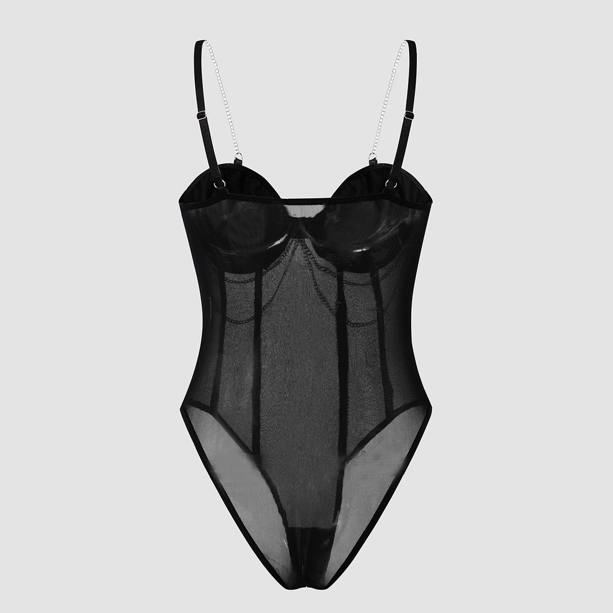 Strapless Sheer Mesh Jumpsuit with Metallic Chain Design For Women, NoHo, BYMANYC New York.