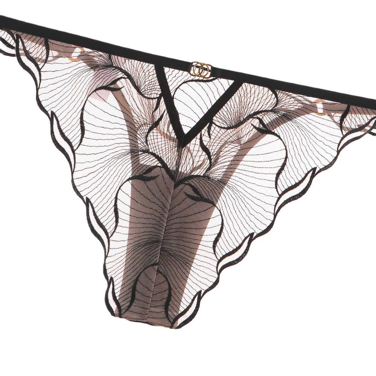 Transparent Embroidered Lace Lingerie Set with Low Waist and Triangle Pants, Greenwich Village, BYMANYC New York.-3