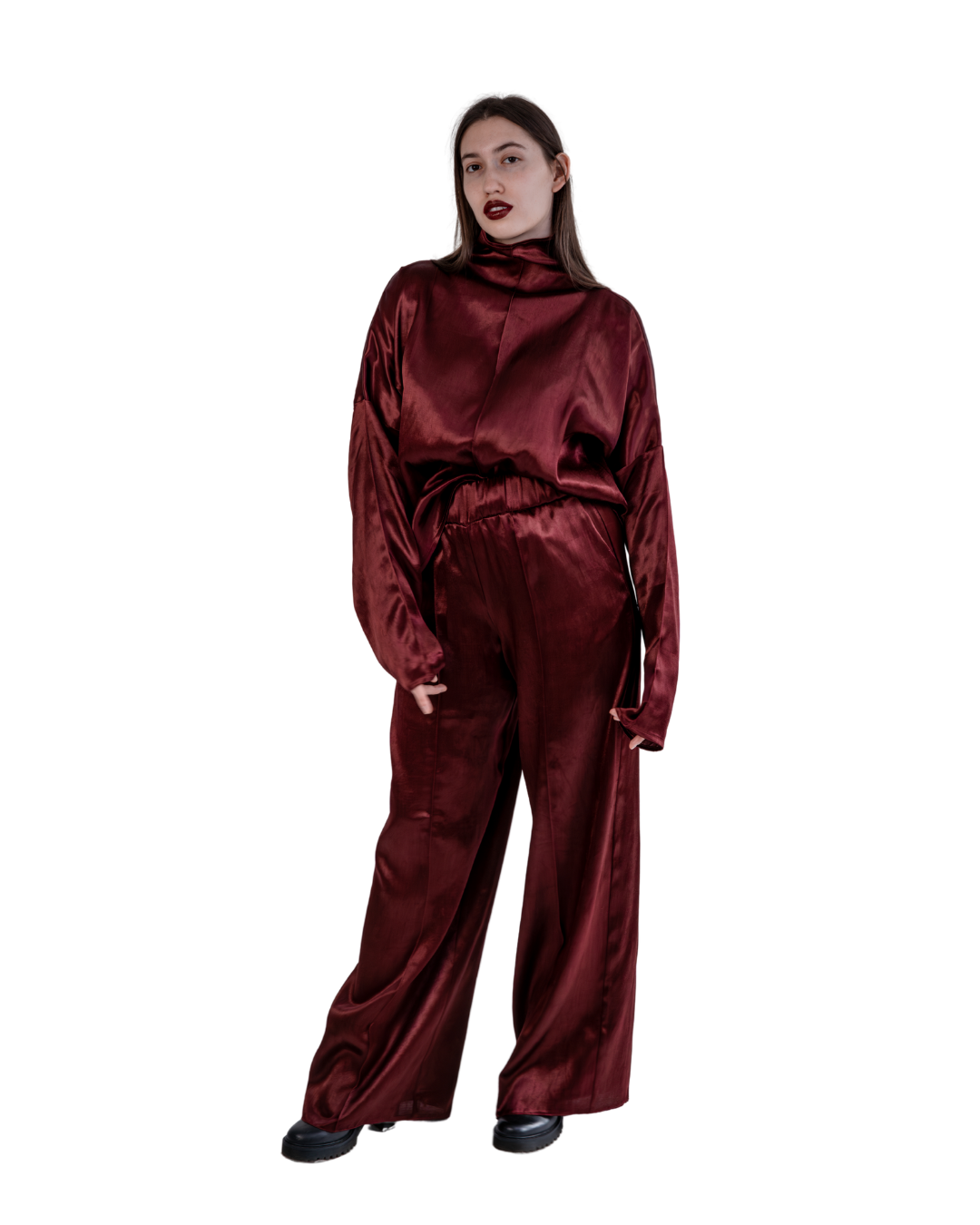 Silk/Cotton Clothing Set - Burgundy-2