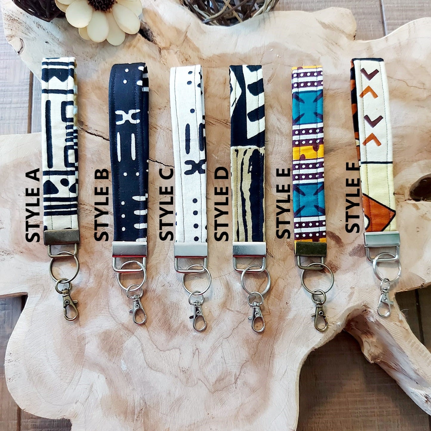 African Print and Leather Key Fob | Wristlet | Key Holder-1