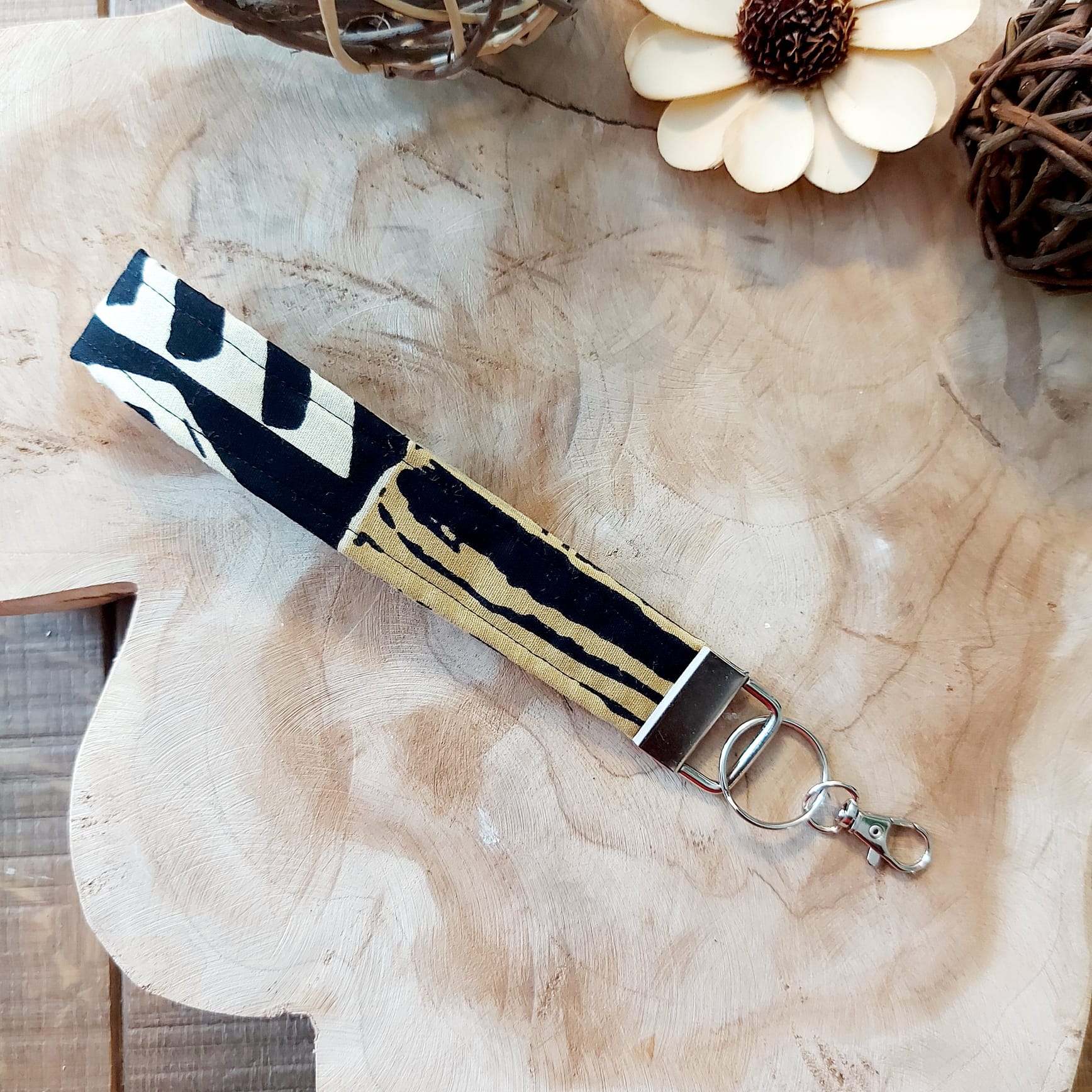African Print and Leather Key Fob | Wristlet | Key Holder-7