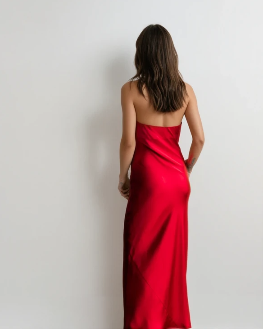 Silk Strapless Dress - Red-2