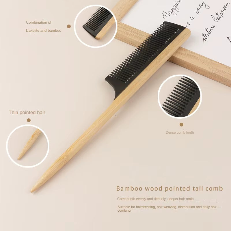 Natural Bamboo Wooden Tail Hair Combs Anti-Static Hairs Care Healthy Massage Close-Tooth Comb Professional Barber Styling Tools