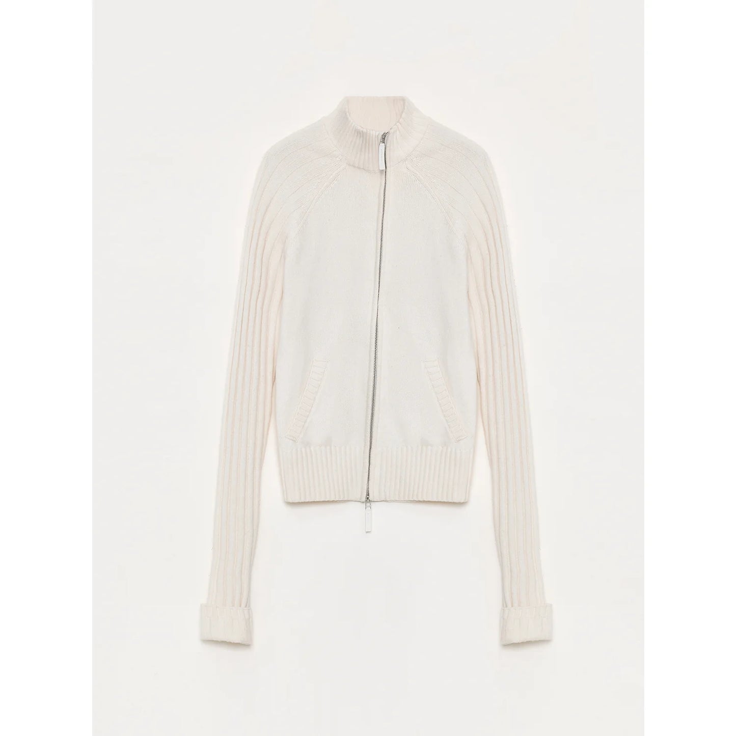 "Senna Melody" Oblique Placket Fine Merino Wool and Cotton Blend Zipper Knitted Cardigan Top for Women
