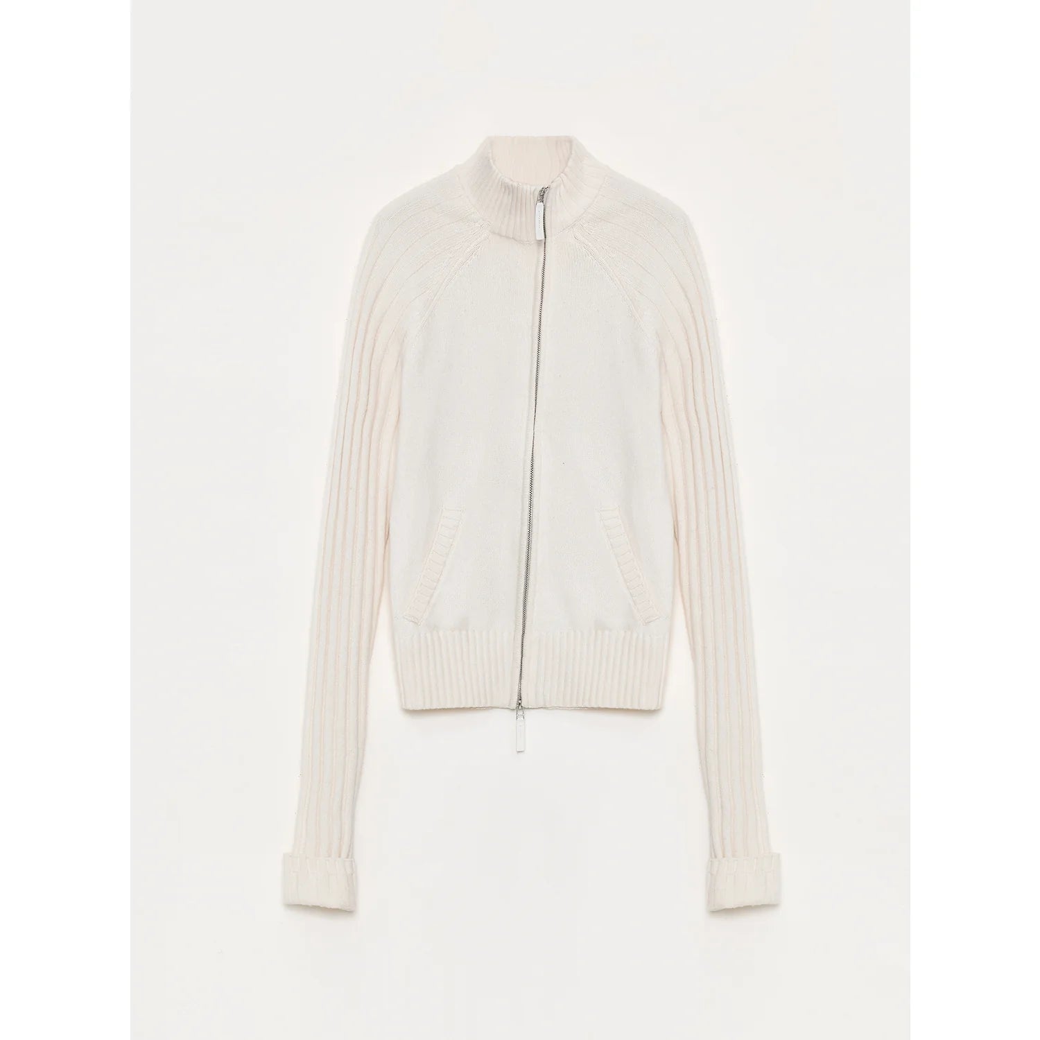 "Senna Melody" Oblique Placket Fine Merino Wool and Cotton Blend Zipper Knitted Cardigan Top for Women