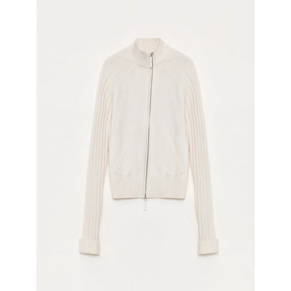 "Senna Melody" Oblique Placket Fine Merino Wool and Cotton Blend Zipper Knitted Cardigan Top for Women