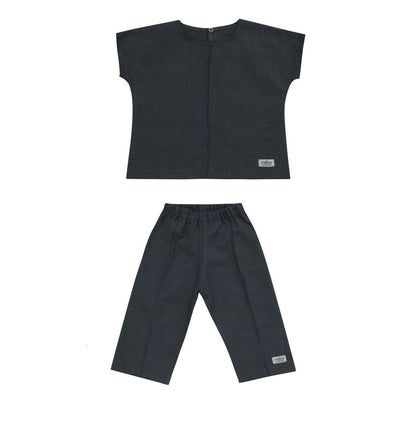 Ramie Baby/Kid Clothing Set - Charcoal-0