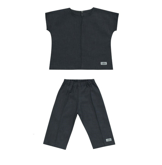 Ramie Baby/Kid Clothing Set - Charcoal-0