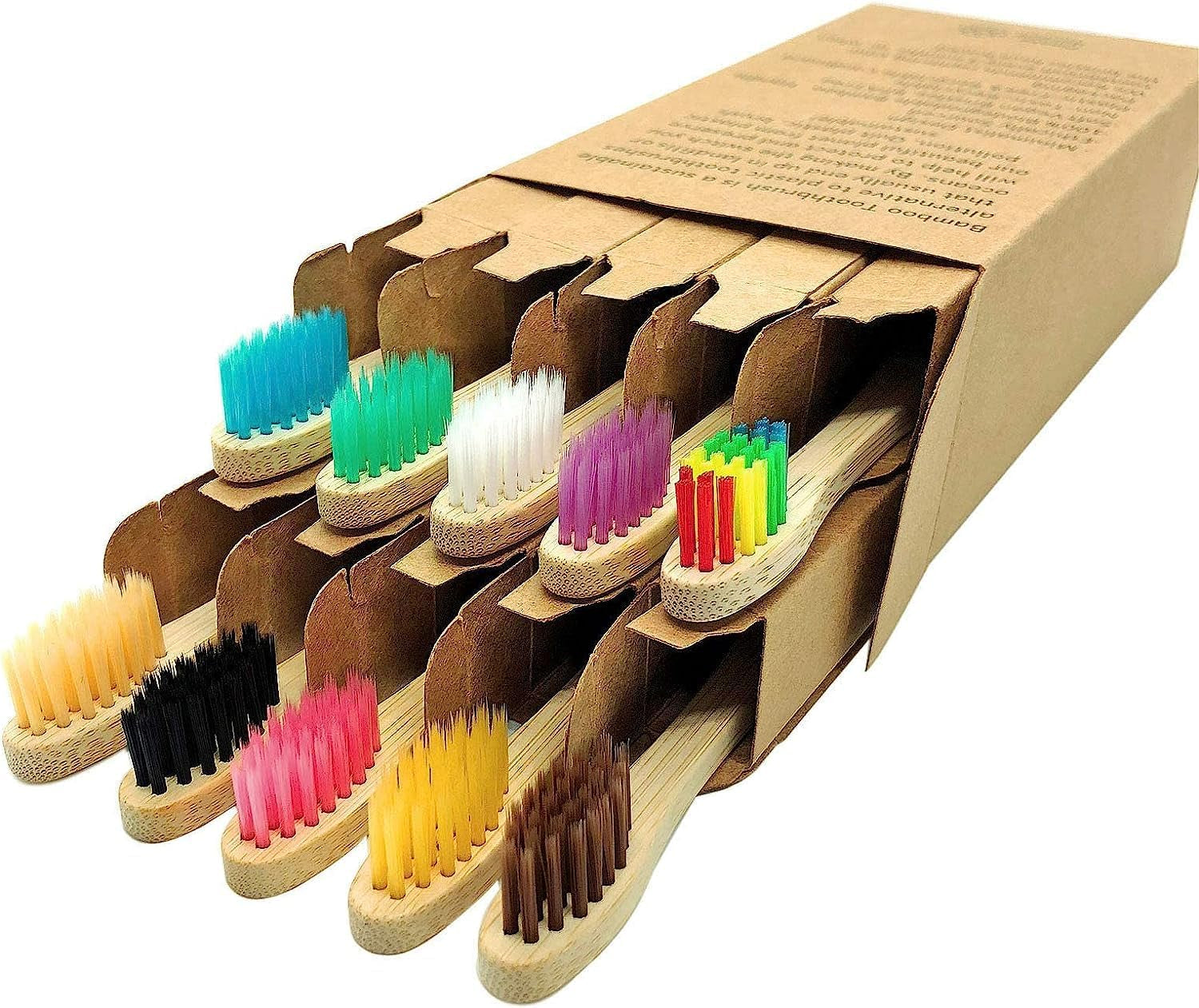 Kinder Bambus Zahnbürsten 10Er Pack, Kinderzahnbürste Weiche Borsten Umweltfreundlich Biologisch Abbaubar Holzgriff Zahnbürste