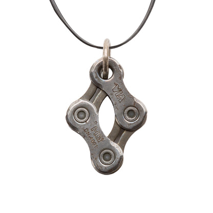 Diamond Recycled Bike Chain Pendant Necklace-4